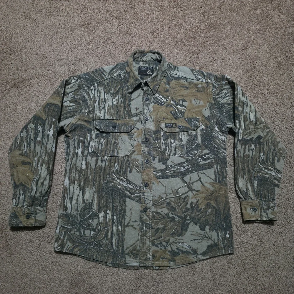 Vintage Rattlers Brand Realtree Camo Button Up Flannel Heavy Shirt Mens Small - Picture 5 of 9